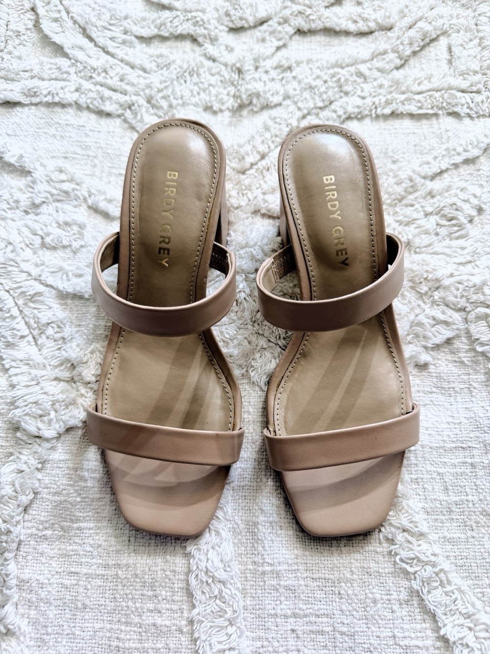Birdy Grey Nude Blush Double Strap Block Heel Sandals Women’s Size 5 GUC